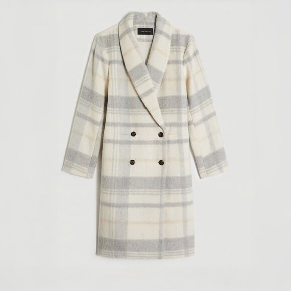 Ann Taylor Plaid Cocoon Coat in Ivory Multicolor - sz Large Petite - Picture 3 of 13